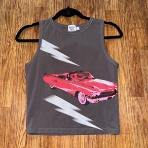 Princess Polly Gray Graphic Muscle Tank Top Car Print US 6 Y2K Style